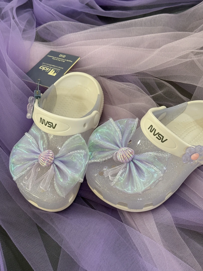 【haobaby童鞋】2025夏贝壳蝴蝶结闪晶晶沙滩洞洞鞋0288