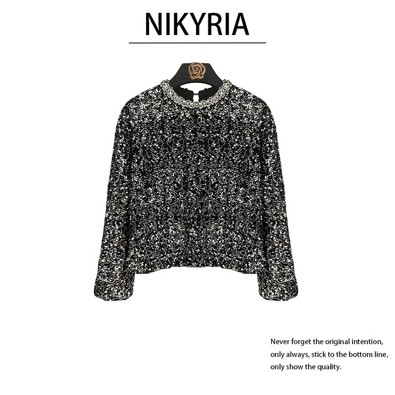 H【月光与诗】秋冬季女装轻奢时尚重工亮片短款上衣