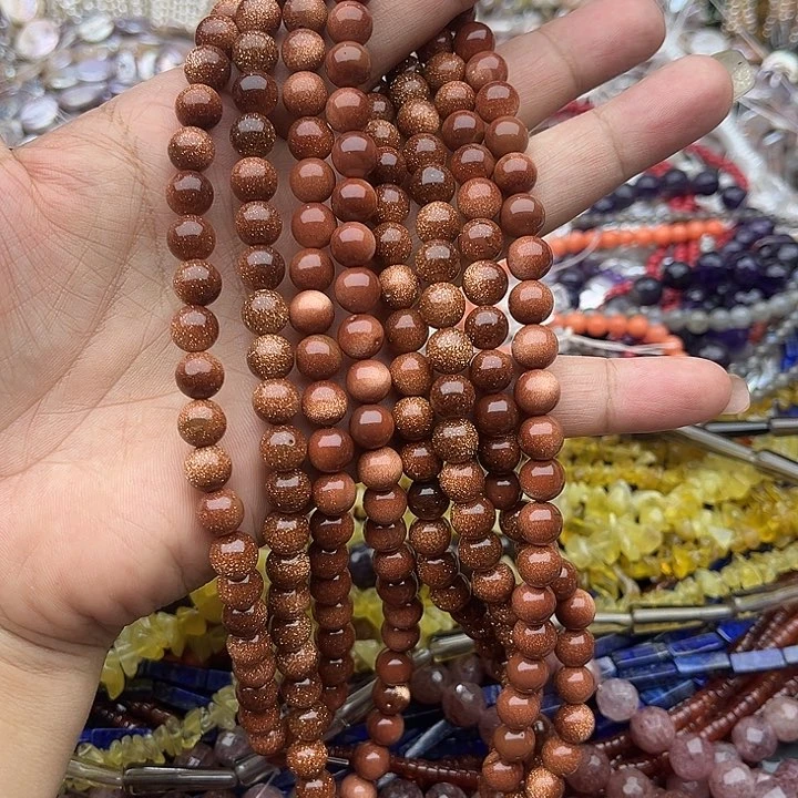 玛瑙/玉髓未镶嵌珠宝半成品一条8mm金沙石