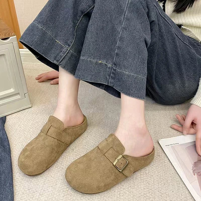 （衣兮松弛感勃肯半拖）611早秋新款复古时尚扣带懒人包头拖鞋D