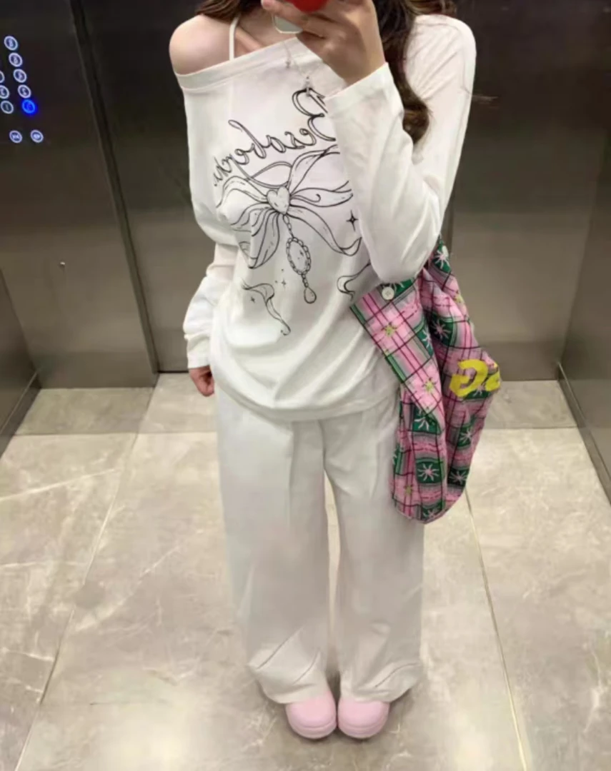 三金 美式复古辣妹长袖夏季宽松大码防晒印花上衣90032