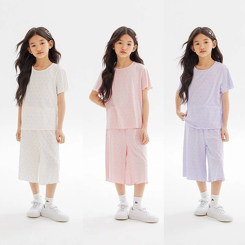 森马儿童短袖套装2024新款抑菌甜美清新小碎花家居服夏季女童睡衣