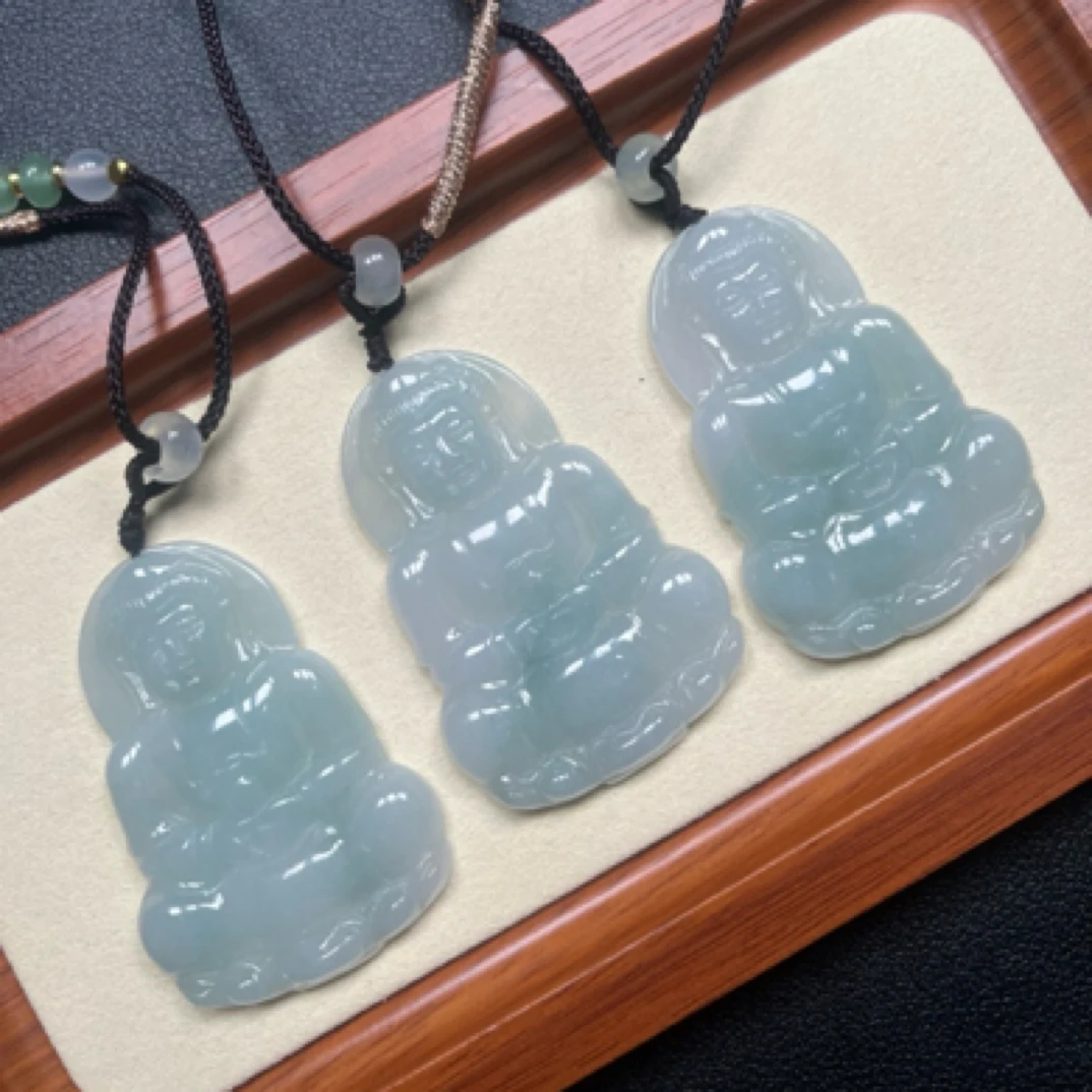 天然缅料翡翠观音菩萨（多样性发货发其一）时尚精雕守护神情侣坠链