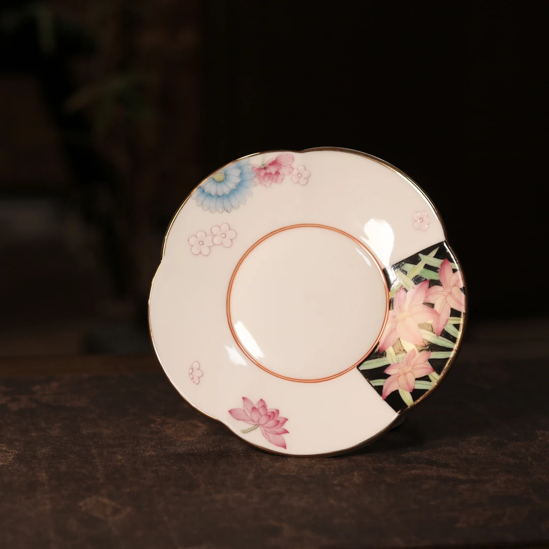 了物 景德镇手绘疏影摇萱花口壶承茶盘 茶道茶具