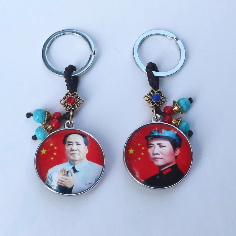 新款创意水晶玻璃复古饰品 毛主席双面合金纪念钥匙扣 包汽车挂件