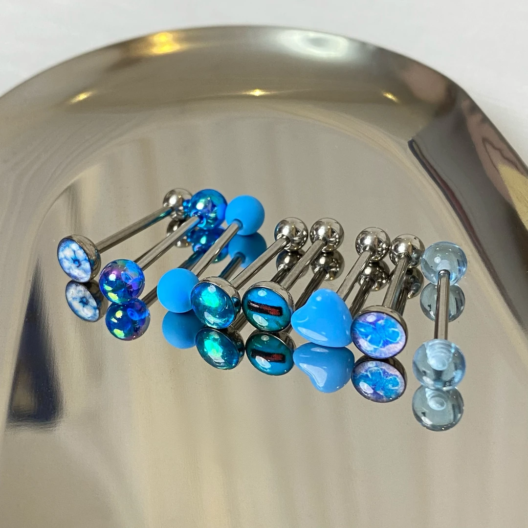 钛钢亚克力耳饰 【蓝色系列】8件套钛钢亚克力橡胶舌钉饰品穿刺