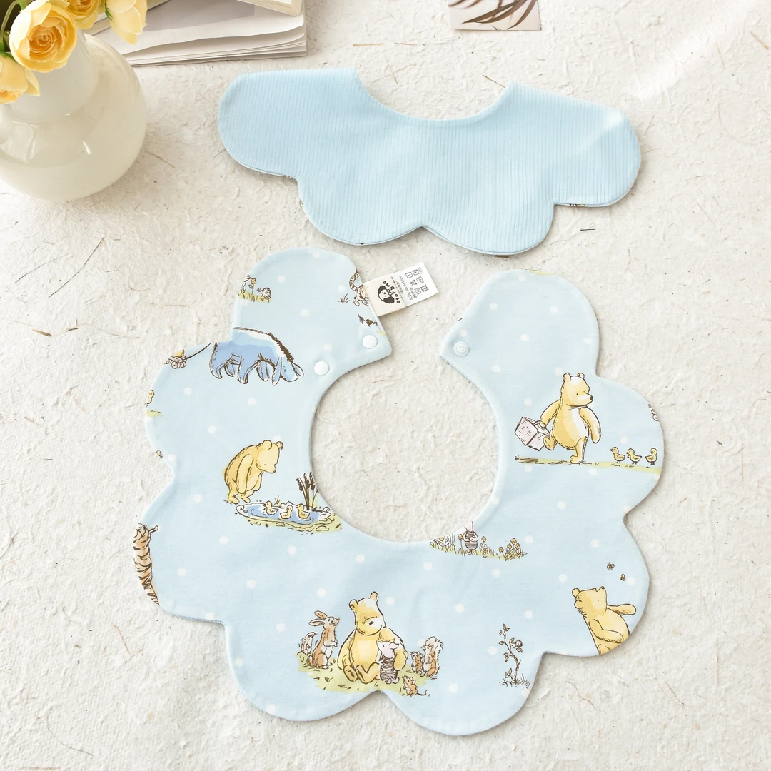 [y496]蓝底波点小熊口水巾围兜新生儿防吐奶柔软透气可爱ins风