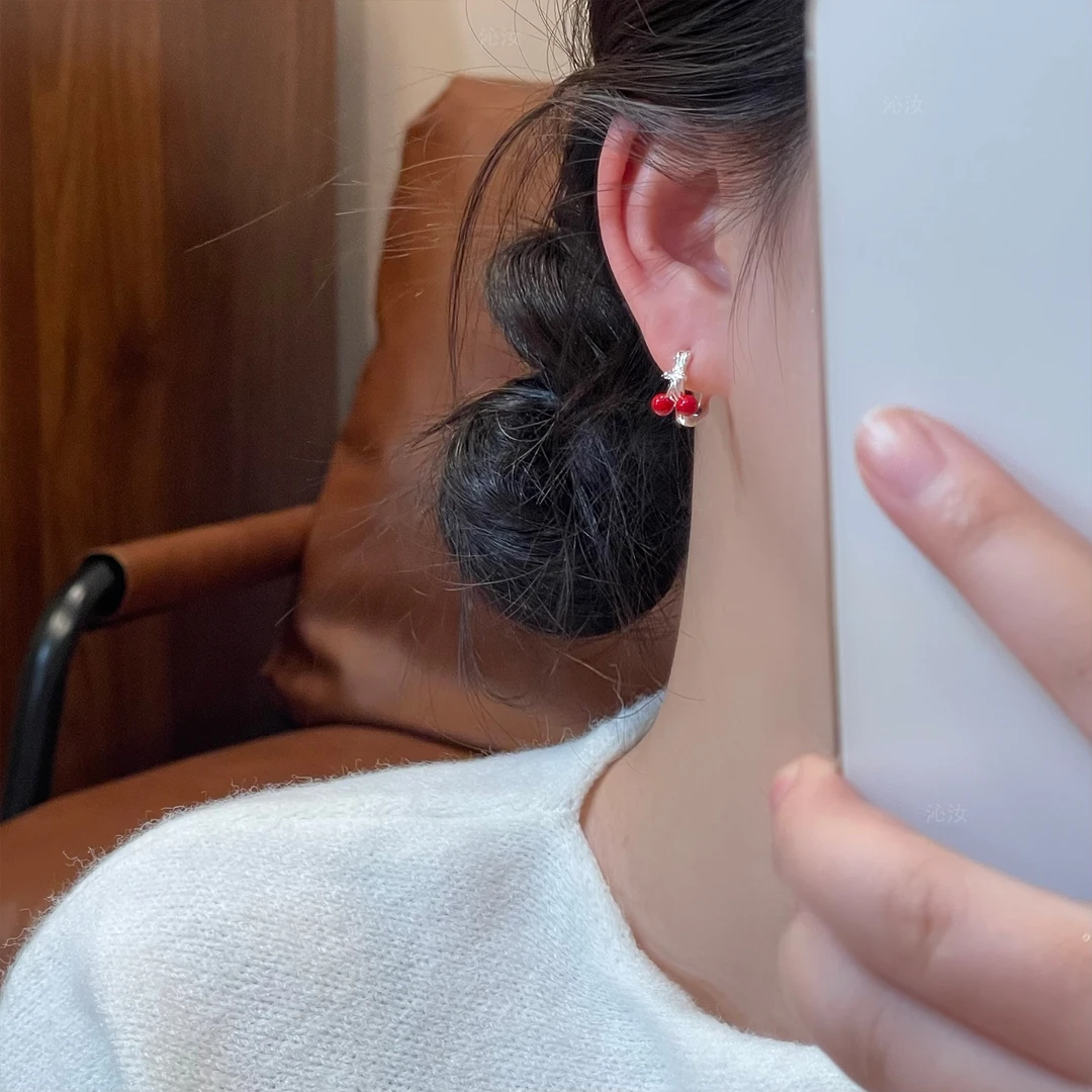 【沁汝饰品】F721红色樱桃耳扣简约精致轻奢高级['双11好物']