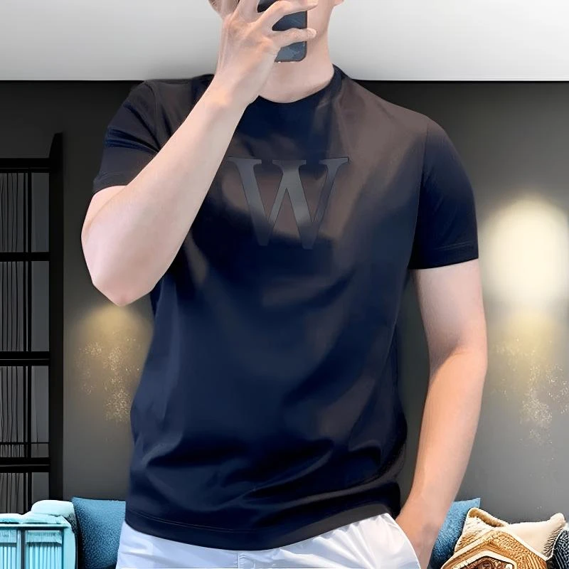 正品潮牌欧洲站短袖T恤男款W字母印花t恤打底衫网红男T恤夏季修身