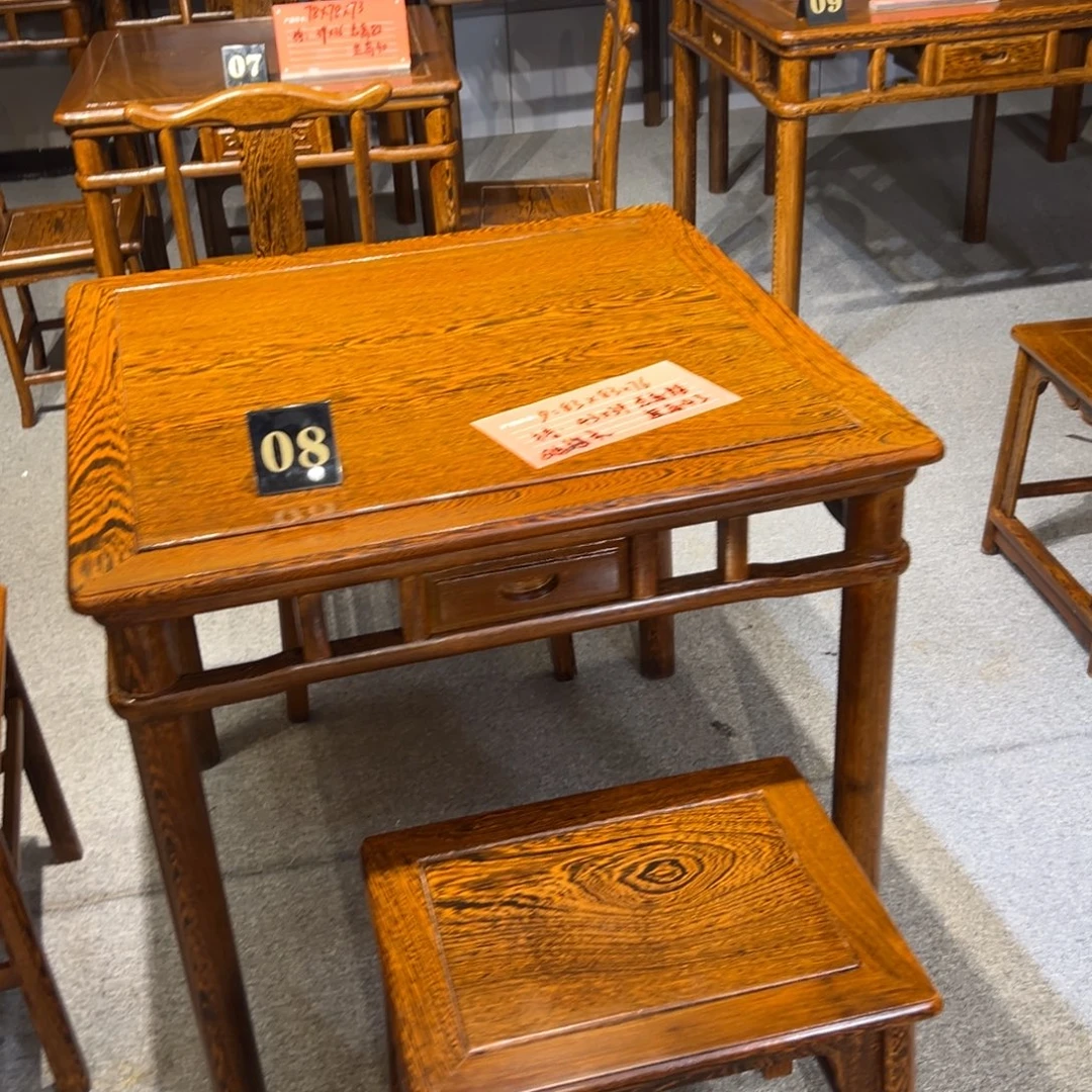 勇***拓鸡翅木类成套家具鸡翅木83/83/76一桌四椅两凳