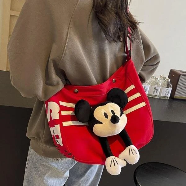 日系可爱米奇帆布包女2024新款大容量学生上课通勤单肩斜挎托特包