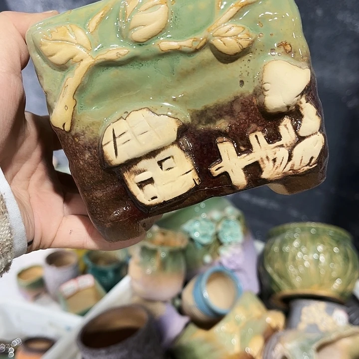 瓷片花盆多肉植物艺术品