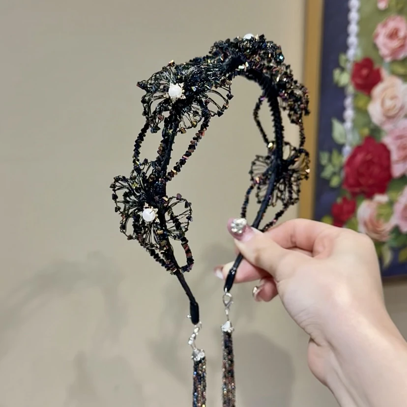 茜子风系列高定黑牡丹系列发箍网红发饰头饰