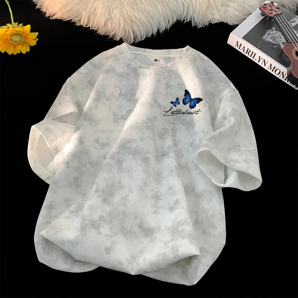 美式扎染短袖t恤夏季印花潮牌ins高街宽松圆领半袖宽松t恤男