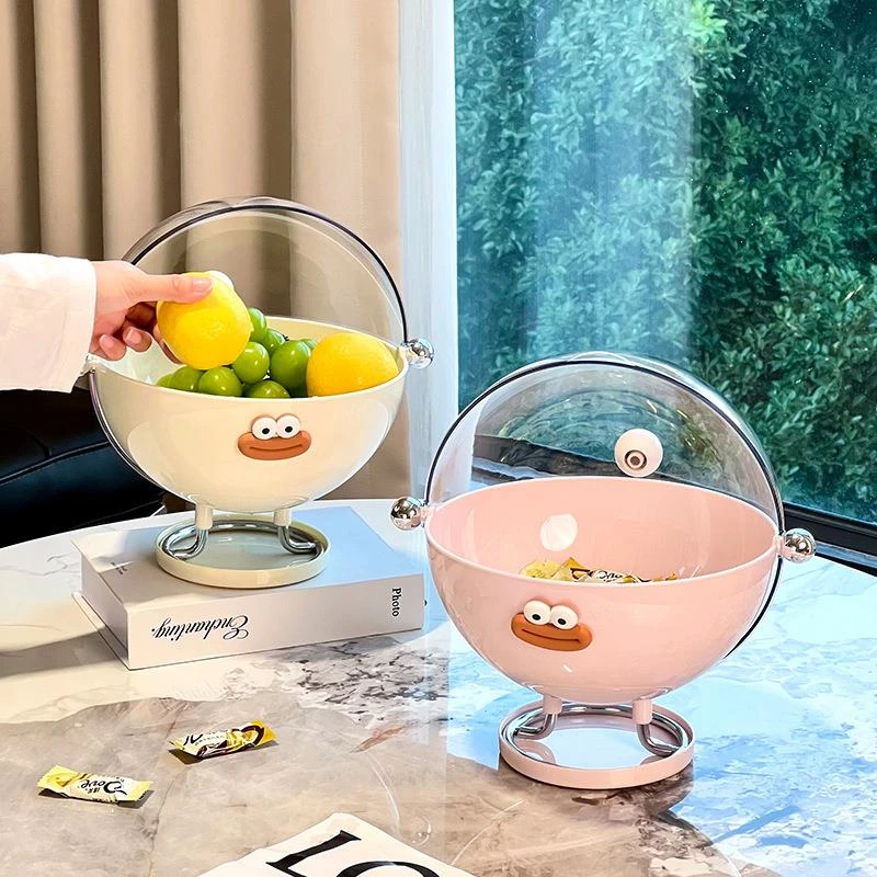 翻盖水果盘客厅家用2025年新款创意防尘高脚沥水零食干果盘
