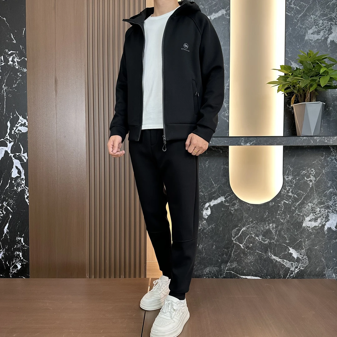 秋冬新款连帽休闲男士百搭舒适套装两件套1260