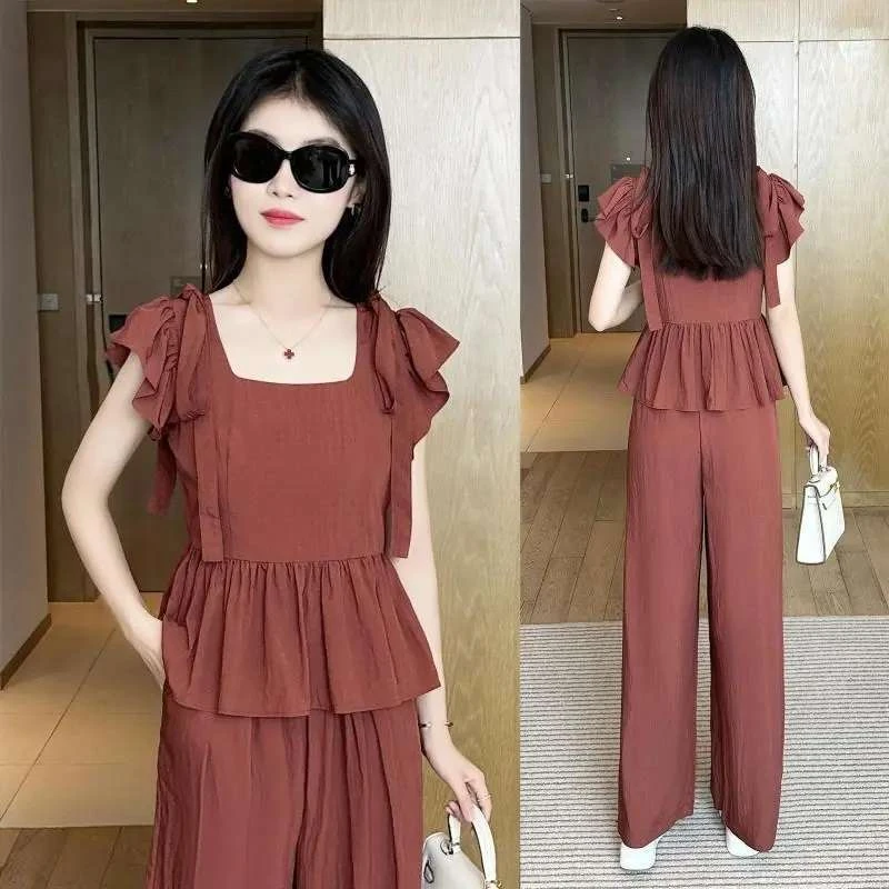 夏季新款洋气运动套装显瘦遮肉减龄阔腿裤两件套时尚