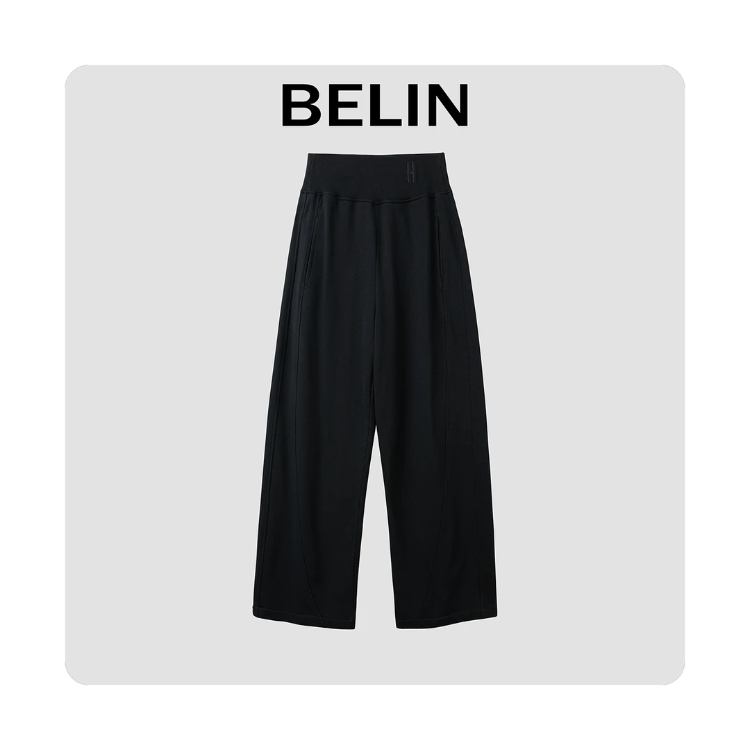 BELIN 「慵懒style 亲肤裤」休闲舒适百搭运动卫裤收腰显瘦阔腿裤