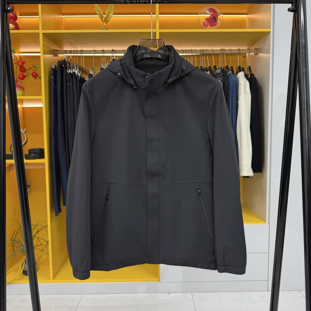 W907男款加绒保暖连帽夹克可拆卸帽防水防风纯色户外休闲