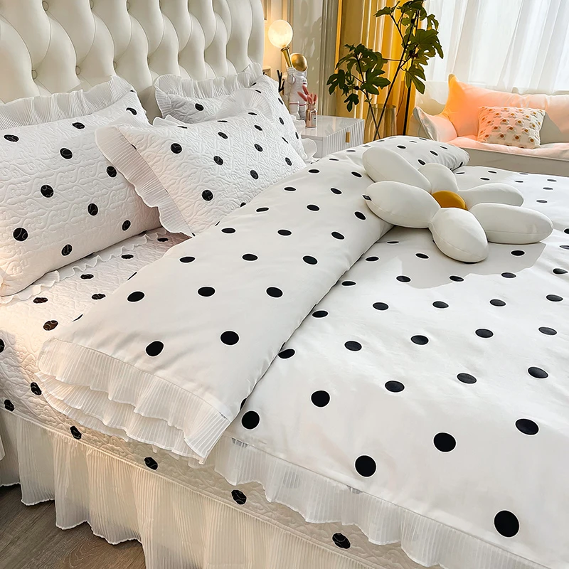 100%纯棉全棉四件套加厚床盖三件套纯棉花边款韩版被床上用品