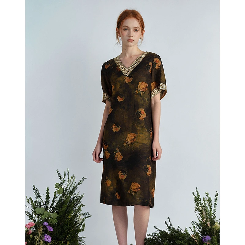 春夏新款气质优雅时尚桑蚕丝连衣裙 之92821H