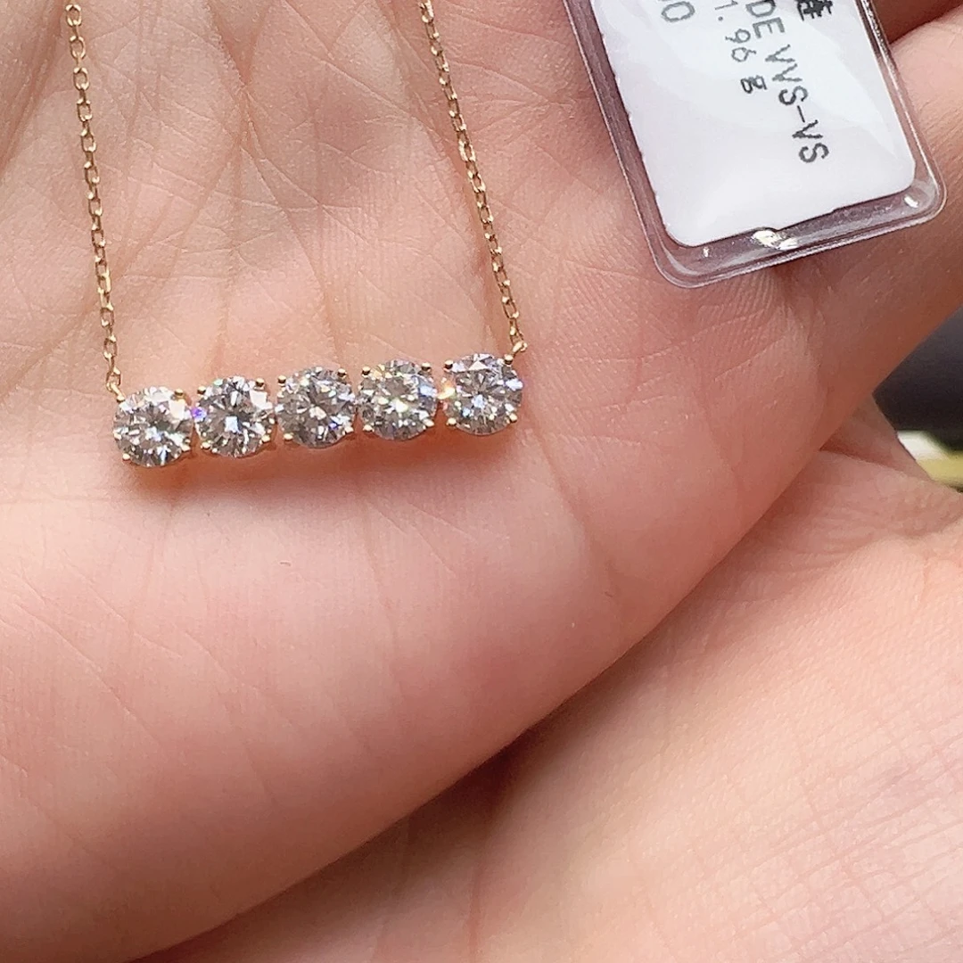 项链18K金镶嵌实验室培育钻石1.818ct K黄平衡木项链（小号）45cm