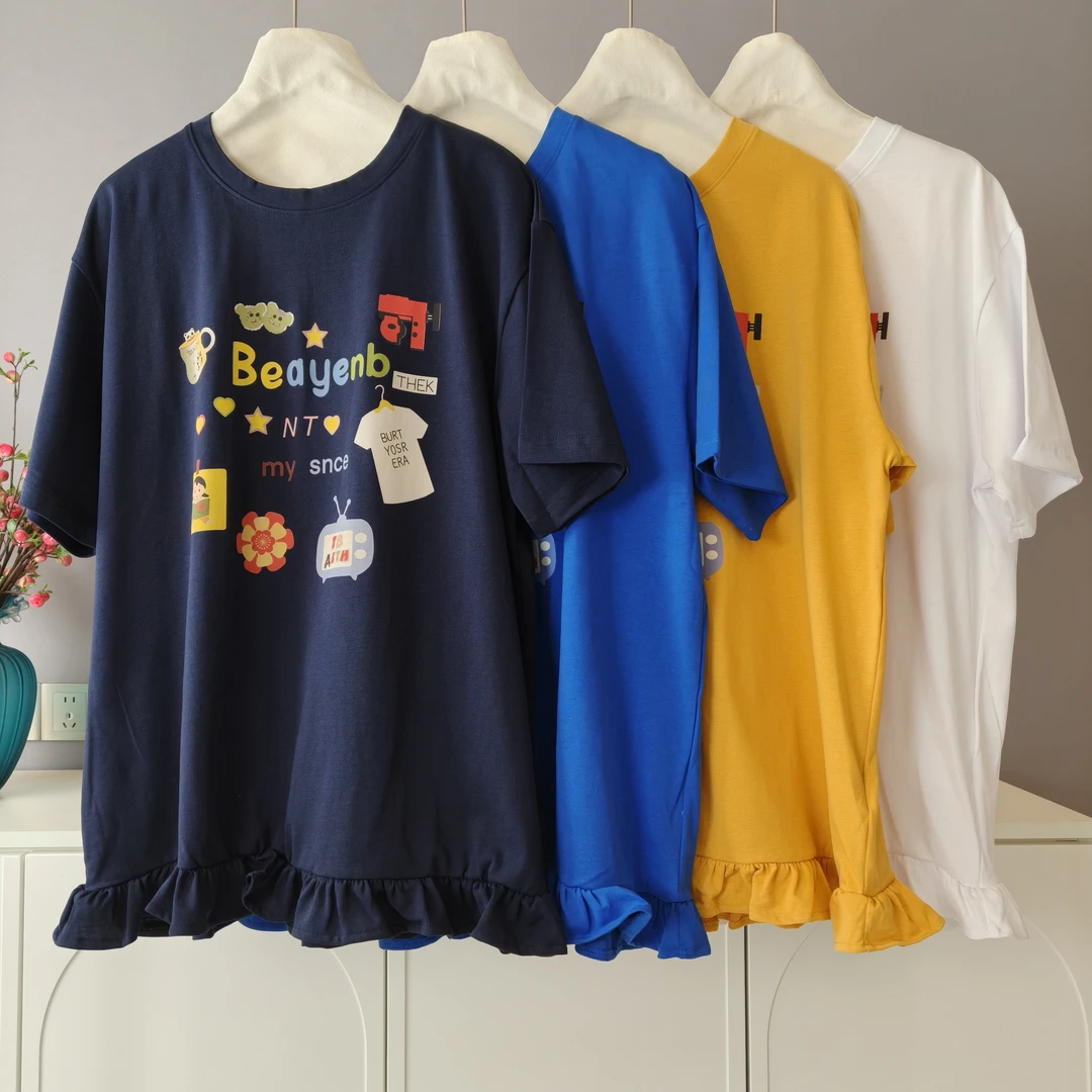 【伟伟专属】清新卡通  4 色圆领花边 T 恤