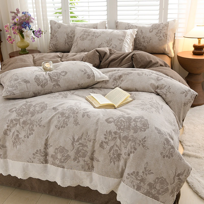 【晚悠】法式老钱风复古花边系列四件套-yy15