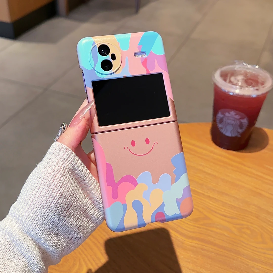 适用于【VIVOXFLIP】涂鸦笑脸金属漆折叠创意支架手机壳女款