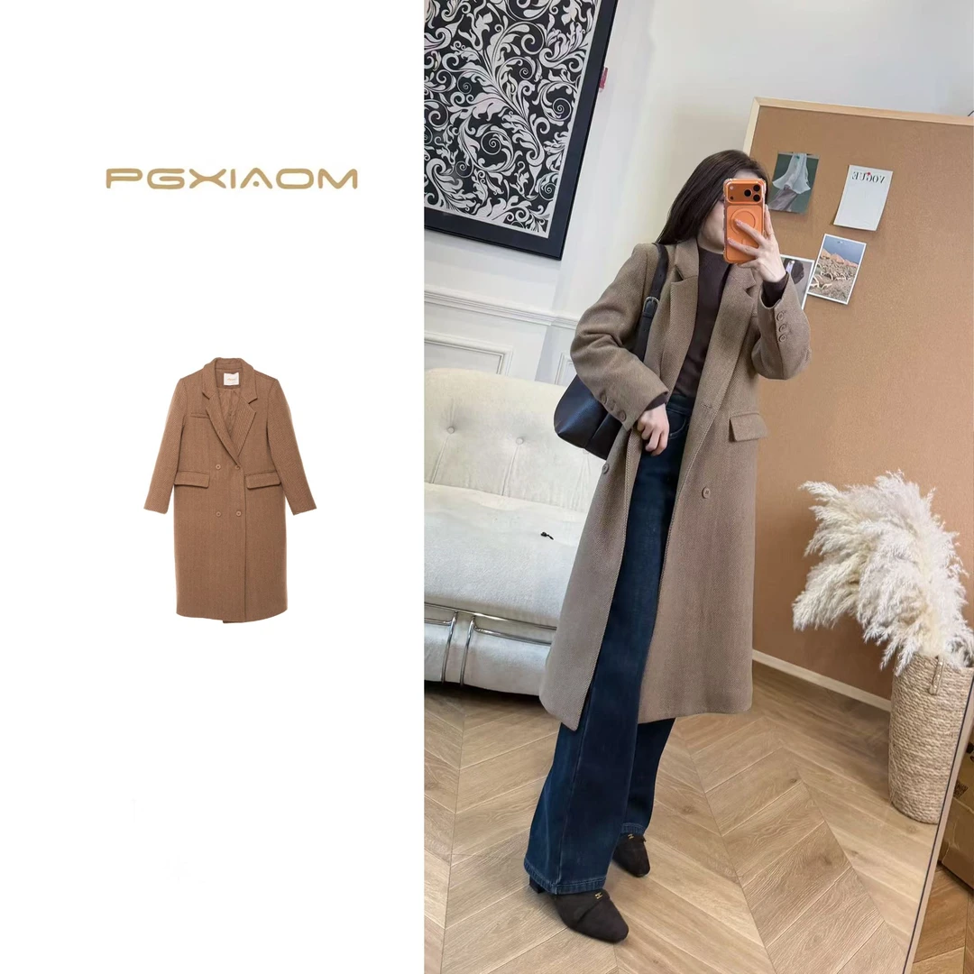 【PGXIAOM】润秀定制棕色人字纹夹棉长西装外套WT10592