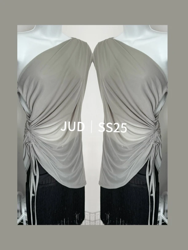 JUD专业教课训练日常斜肩百搭上衣三色网纱拉丁