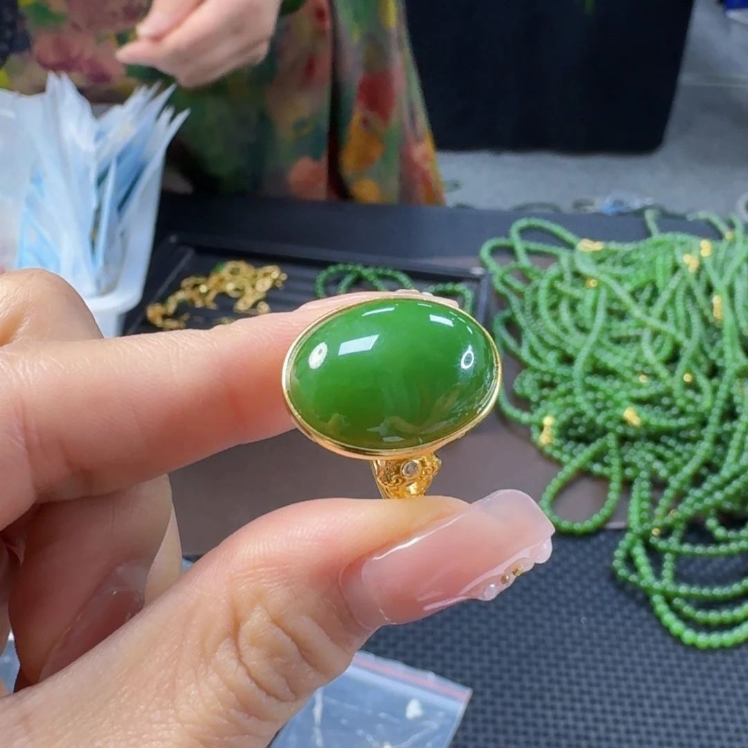 和田玉（碧玉）戒指银S925镶嵌