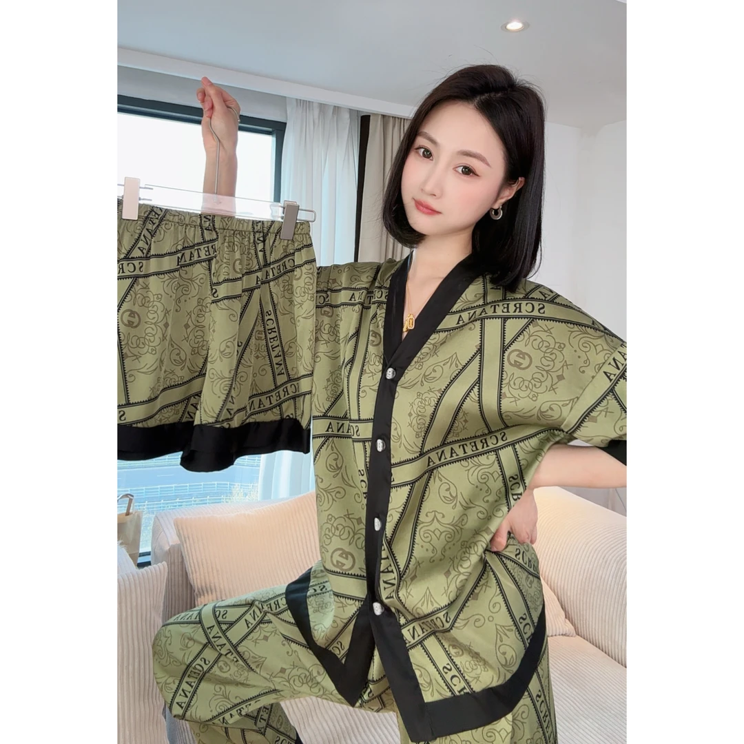 DAVINCIART达芬奇密码清新抹茶睡衣女套装春夏大码透气休闲家居服