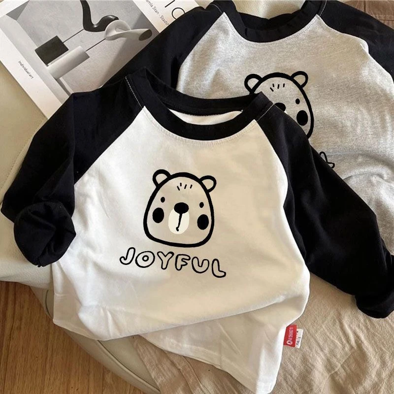 儿童长袖打底女童韩版纯棉新款T恤上衣小童春秋男童宝宝卡通百搭t