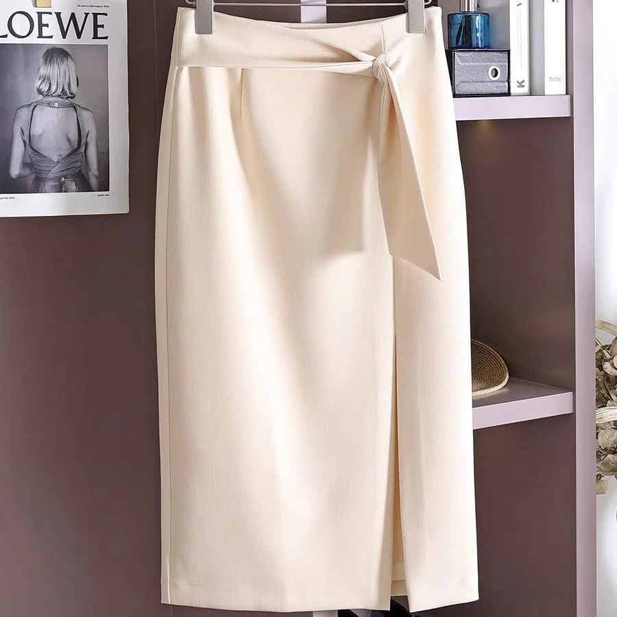 （南油福利）春秋冬款西装高腰气质显瘦开叉不规则中长款A字包臀裙