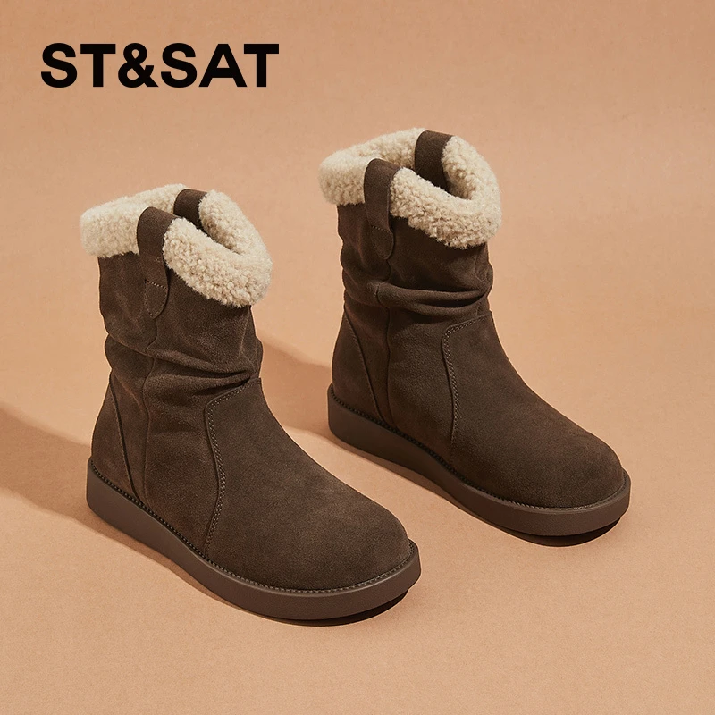 星期六雅丹风短筒堆堆靴2025新款秋冬加绒加厚西部厚底勃肯雪地靴