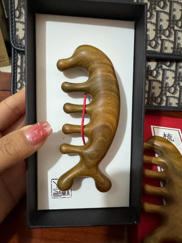 五齿阿根廷金丝檀绿檀按摩梳海豚款13cm头疗防脱舒筋活络刮痧梳头