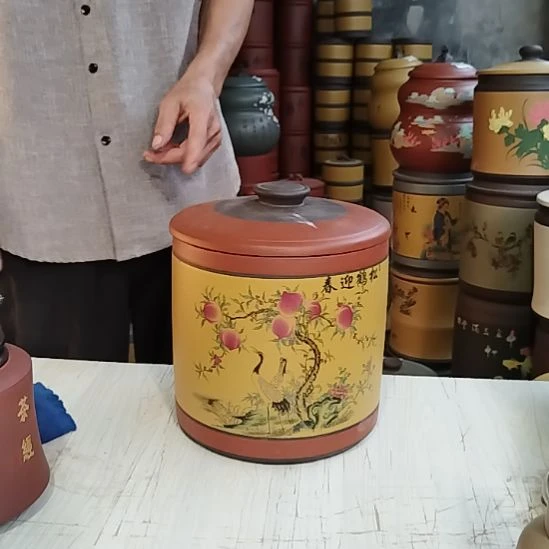 1***3茶杯紫砂正品茶叶罐八饼直筒花鸟款1