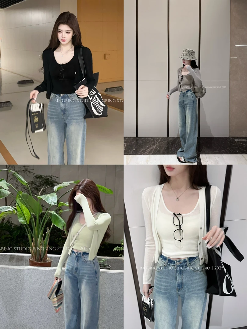 冰冰●「夏日清茶」百搭修身显瘦洋气减龄天丝套装女BBC5TZ5039