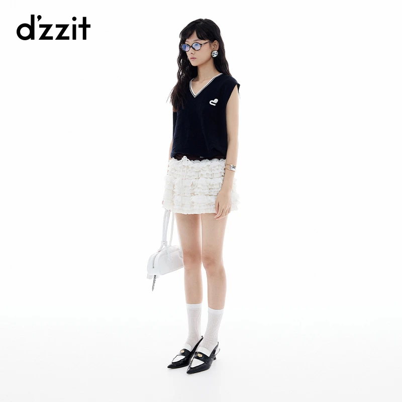 【商场同款】dzzit地素针织背心夏季撞色纯棉上衣女3J2E2111B