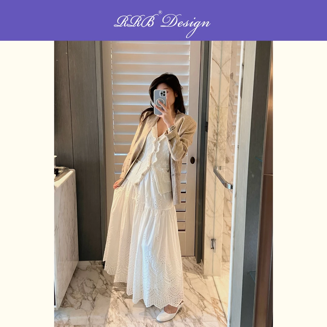 RRB Design新品「春日浪漫」法式优雅镂空刺绣波浪形裙摆半身裙