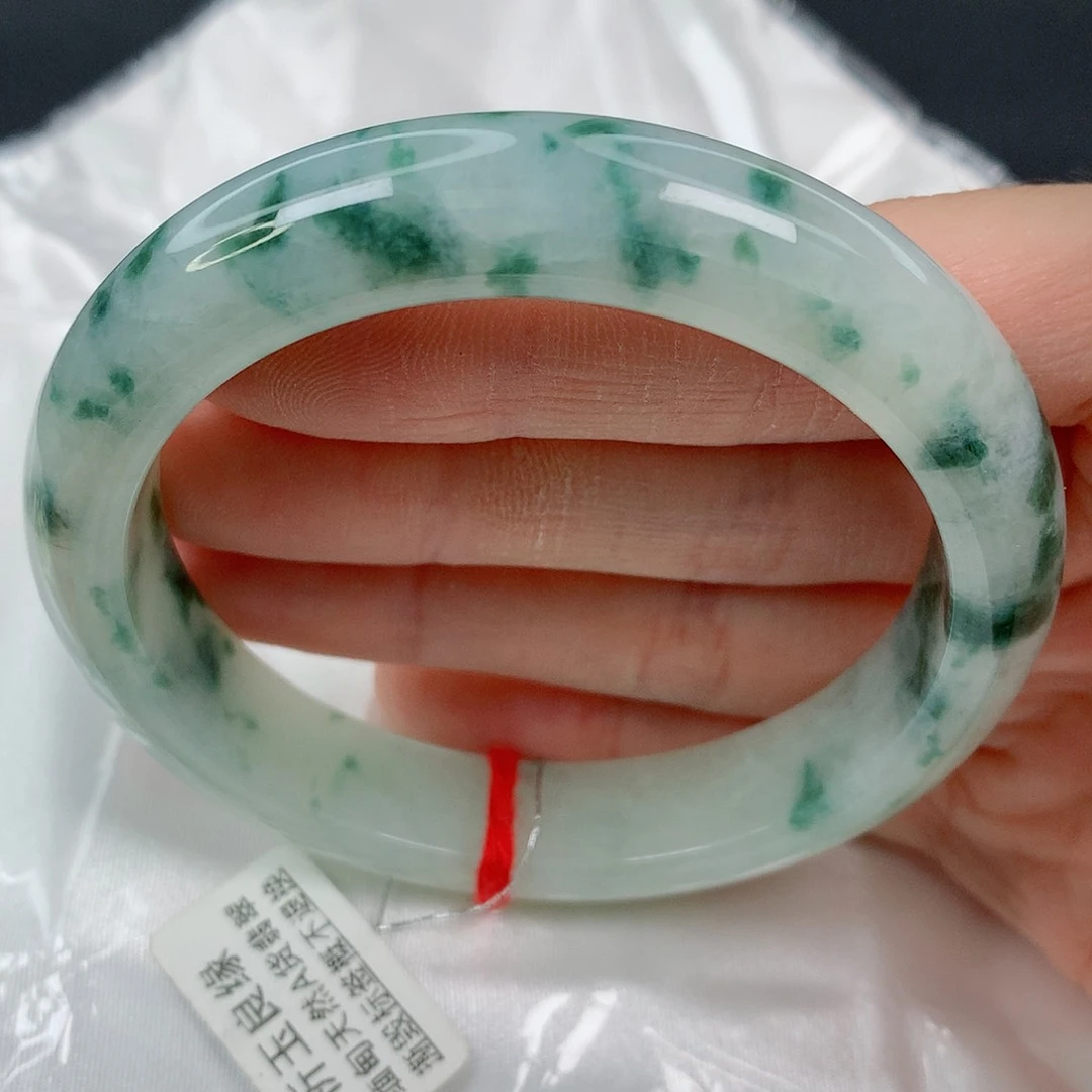 未镶嵌手镯翡翠57.5正圈，墨绿花，细纹，036