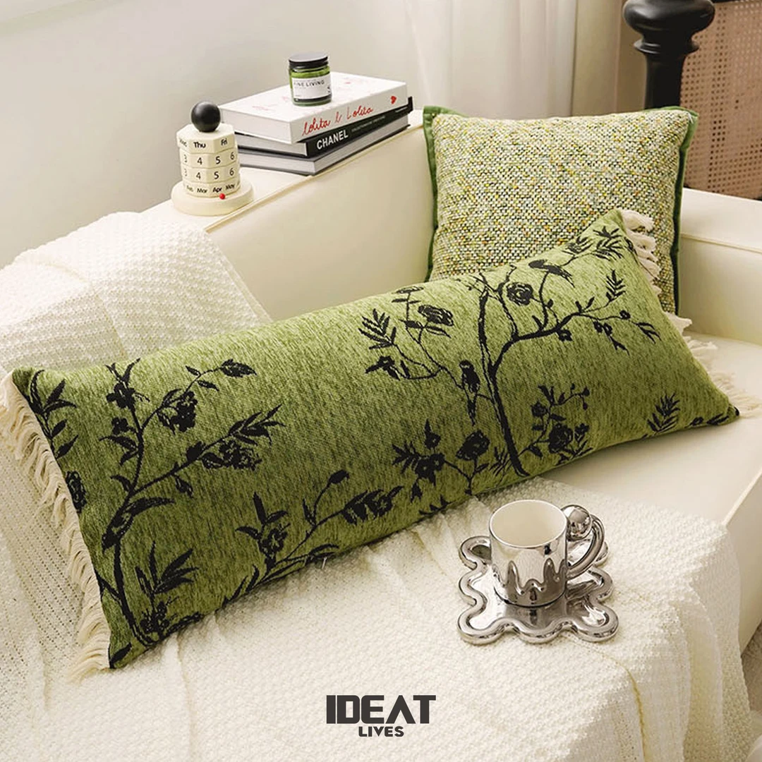 绿色复古法式风客厅沙发加长抱枕床头轻奢中式飘窗靠腰垫腰枕靠枕