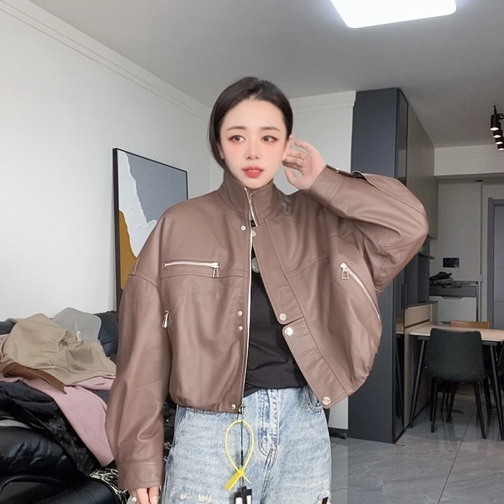 绵羊皮咖啡色夹克外套