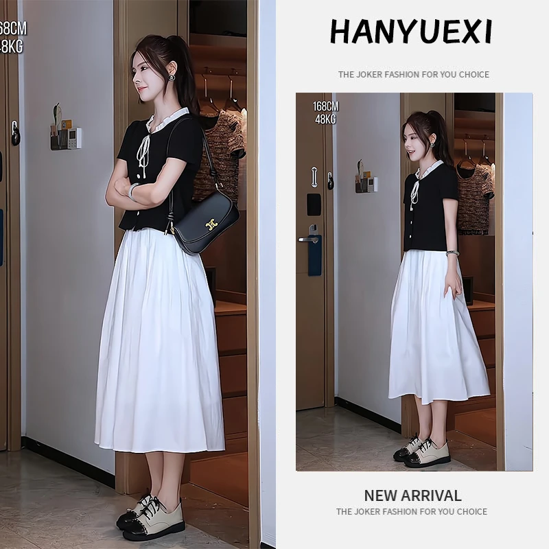 夏季一整套女装2025年新款韩版气质休闲减龄短袖上衣半身裙两件套
