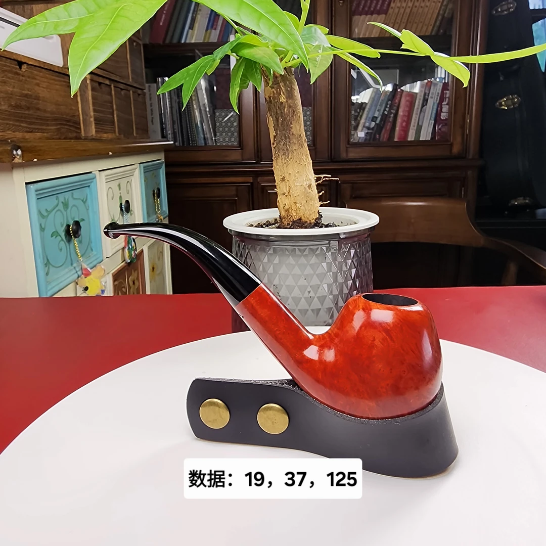Deng Pipe 手工烟斗，入门系列传统福尔摩斯弯烟斗（红色）