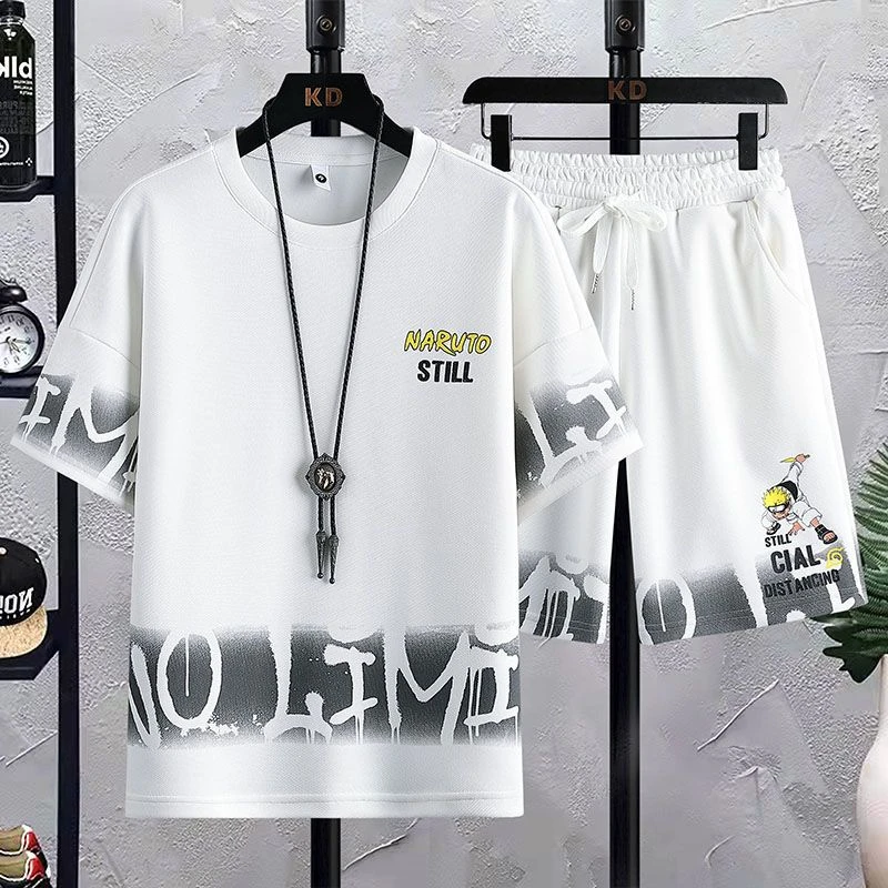 2024新款潮流两件套t恤夏季短袖套装男韩版运动休闲帅气一套衣服