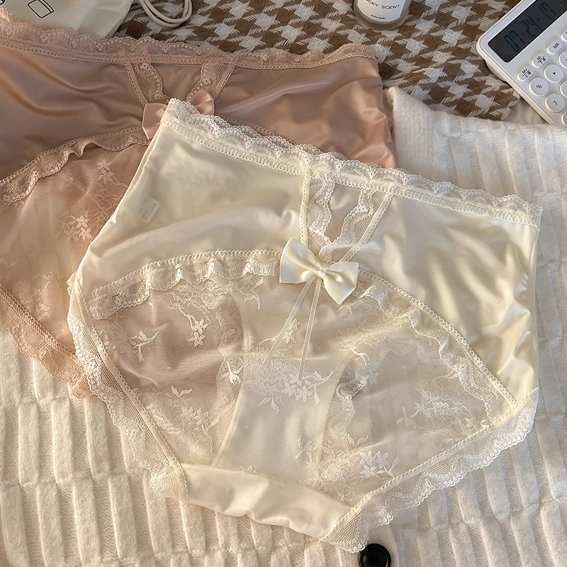 法式中腰性感镂空高级缎面舒适透气提臀女三角内裤200斤大码内裤