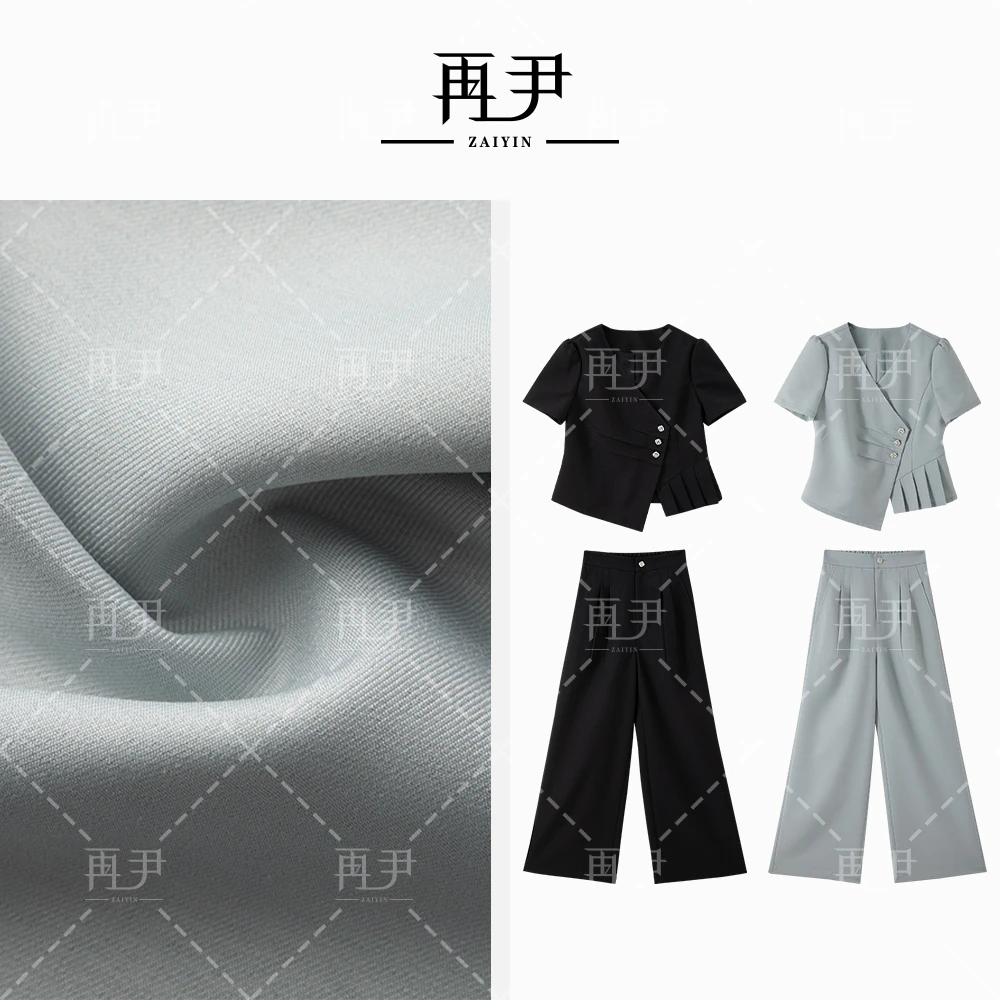 【清月】高级感短袖上衣高腰垂感直筒裤套装GY25XT070588