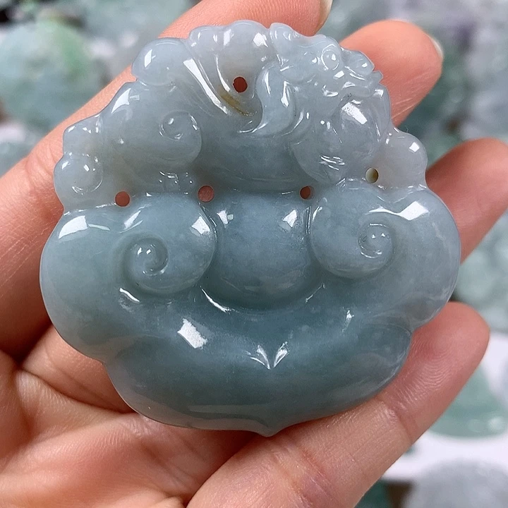 颈饰未镶嵌翡翠如意麒麟两面工艺福利洒黄翡福利